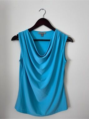 Roz & Ali Sleeveless Cowl Neck Tank Top in Turquoise Blue